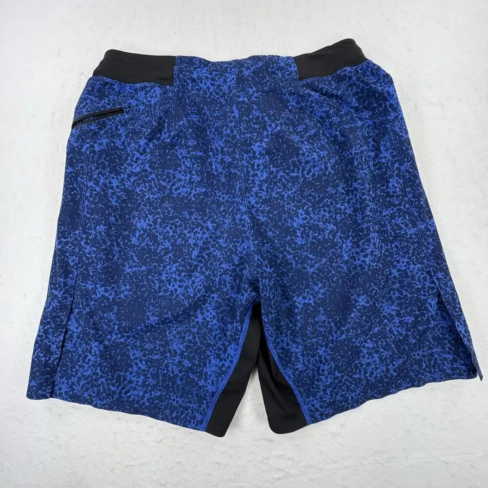 Lululemon Lined Shorts Mens Medium Blue Spotted 9 Inseam Running Gym Training